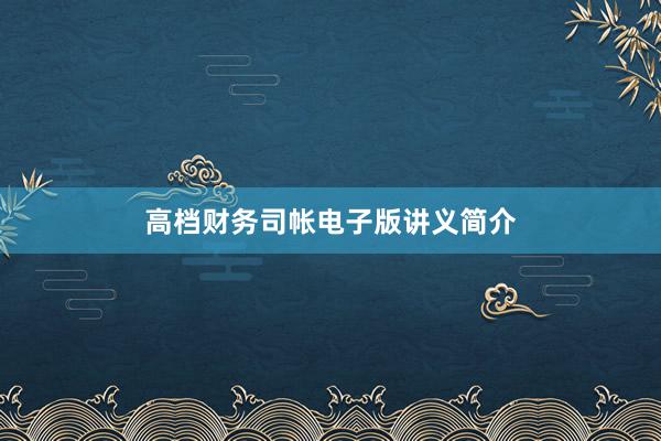高档财务司帐电子版讲义简介